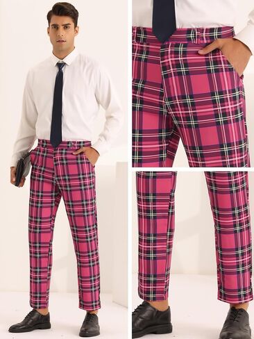 Lars Amadeus Plaid Dress Pants for Men's Slim Fit Straight Leg Formal Tartan Pattern Pants in Saudi Arabia