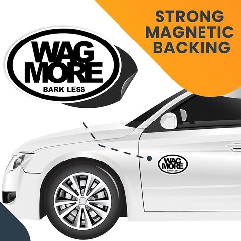Magnet Me Up: ملصق مغناطيسي بيضاوي Wag More Bark Less - 4x6 بوصة، مغناطيس سيارات شديد التحمل للسيارة والشاحنات وسيارات الدفع الرباعي - إكسسوارات محبي الحيوانات الأليفة، عبر عن حبك للكلاب باستخدام مغناطيس السيارة الفريد هذا in Kuwait