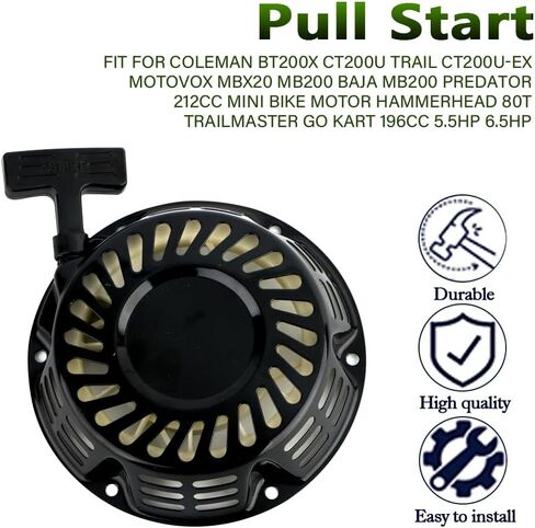Pull Recoil Start Spark Plug for Coleman BT200X CT200U Trail CT200U-EX Motovox MBX20 MB200 Baja MB200 Predator 212cc Mini Bike Motor Hammerhead 80T TrailMaster Go Kart 196cc 5.5hp 6.5hp By MOPASEN in Saudi Arabia