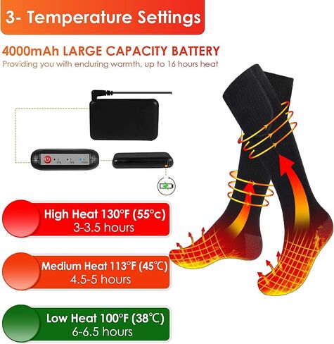 Heated Socks for Women Men,Electric Heating Socks with Rechargable Battery and 3 Level Heating,Washable Winter Foot Warmers Cold Heat Socks for Camping Fishing Cycling Skiing in Saudi Arabia