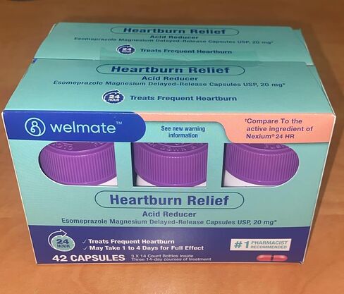 WELMATE - إيزوميبرازول مغنيسيوم 20 ملغ - دواء حرقة المعدة - مخفض الأحماض - تأخير إطلاق تخفيف حرقة المعدة - حماية لمدة 24 ساعة - للرجال والنساء - 84 كبسولة - عبوتان in Kuwait