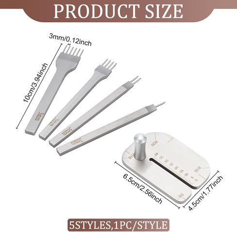 Leathercraft Punching Stitching Tools Set, Stainless Steel Leather Hole Punch Diamond Lacing Chisel 3mm 1/2/4/6 Prong with Leather Stitching Punch Aid Plate for Leather Working Wallet Jewelry in Saudi Arabia