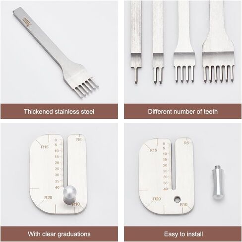 Leathercraft Punching Stitching Tools Set, Stainless Steel Leather Hole Punch Diamond Lacing Chisel 3mm 1/2/4/6 Prong with Leather Stitching Punch Aid Plate for Leather Working Wallet Jewelry in Saudi Arabia