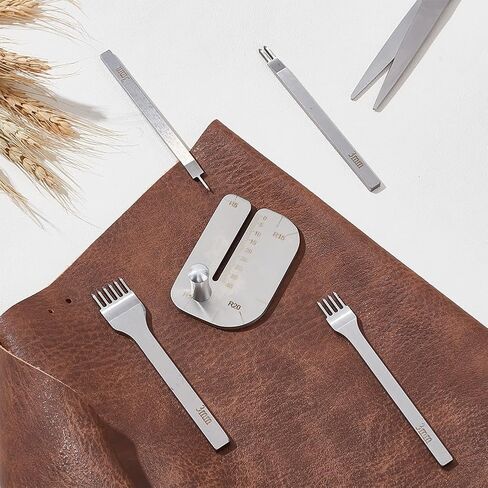 Leathercraft Punching Stitching Tools Set, Stainless Steel Leather Hole Punch Diamond Lacing Chisel 3mm 1/2/4/6 Prong with Leather Stitching Punch Aid Plate for Leather Working Wallet Jewelry in Saudi Arabia