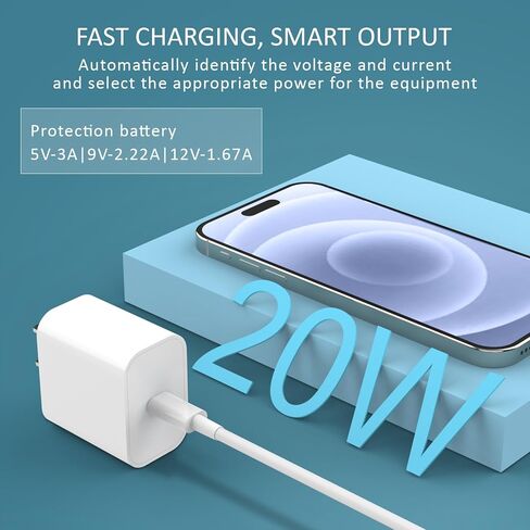 شاحن حائط USB C إلى C بقدرة 20 وات، عبوتان - متوافق مع iPhone 11/12/13/14/15/Pro Max، XS/XR/X، i-pad Pro، Samsung Galaxy Phone أبيض in Kuwait