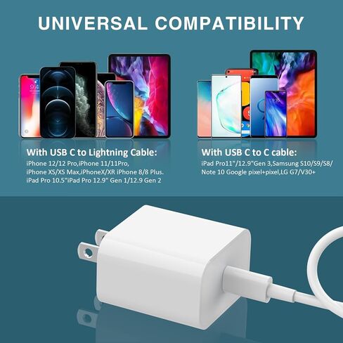 شاحن حائط USB C إلى C بقدرة 20 وات، عبوتان - متوافق مع iPhone 11/12/13/14/15/Pro Max، XS/XR/X، i-pad Pro، Samsung Galaxy Phone أبيض in Kuwait