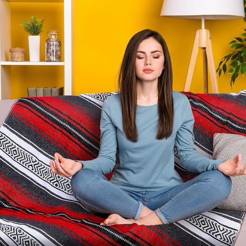 4 قطع من البطانيات المكسيكية، بطانية يوجا مكسيكية منسوجة يدويًا، منشفة ملونة منسوجة من فالسا سيراب، بطانية بوهو المكسيكية للشاطئ للتخييم في الهواء الطلق، والشاطئ، والسفر، والمنزل (أحمر) in Kuwait