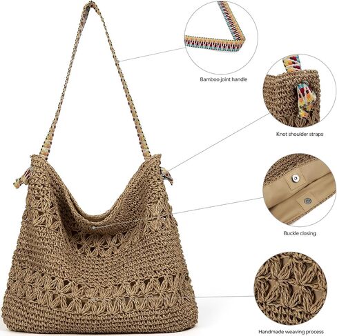 Raffia Bag Cute Straw Summer Beach Tote Crossbody Bags for Women Wicker Rattan Basket Hobo Aesthetic Purse Girls Cute Travel Large Woven Beach Bag Straw Clutch Purses for Women Handbag in Saudi Arabia