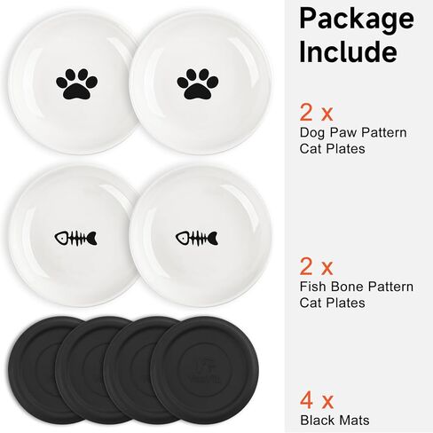 YauYik Cat Food Bowls - Whisker Friendly Ceramic Cat Bowls with Nonslip Silicone Mats - Shallow Wide Quiet Cat Dishes and Plates for Feeding Indoor Cats Kittens and Small Dogs, 4 Pack in Kuwait