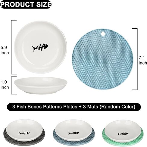 YauYik Cat Food Bowls - Whisker Friendly Ceramic Cat Bowls with Nonslip Silicone Mats - Shallow Wide Quiet Cat Dishes and Plates for Feeding Indoor Cats Kittens and Small Dogs, 4 Pack in Saudi Arabia