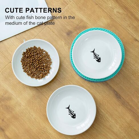 YauYik Cat Food Bowls - Whisker Friendly Ceramic Cat Bowls with Nonslip Silicone Mats - Shallow Wide Quiet Cat Dishes and Plates for Feeding Indoor Cats Kittens and Small Dogs, 4 Pack in Saudi Arabia