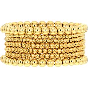 7 قطع أساور ذهبية للنساء، سوار ذهبي مرن قابل للتمدد من الخرز على شكل كرة قابل للتعديل مجوهرات بوهيمية عصرية لهدايا الإكسسوارات in Kuwait