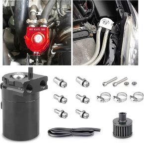 Oil Catch Can Kit, 300ml Baffled Aluminum Polish Baffled Car Oil Separator Catch Can with Fuel Line Hose Kit, Universal Car Accessories Reservoir Tank with Breather Filter (Black) in Kuwait