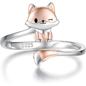 خاتم الباندا الأحمر على شكل قط الثعلب للنساء من الفضة الإسترليني: 925 خواتم حيوانات لطيفة قابلة للتعديل هدية عيد ميلاد كرتونية لمحبي الحيوانات in Kuwait