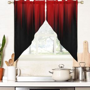 AAtter Red Kitchen Valance Curtain for Window Black Gothic Ombre Modern Dark Goth Abstract Small Short Swag Topper Bathroom Living Room Bedroom Rod Pocket Drapes Fabric 1 Pair, 28" W x 36" L, Anime in Kuwait