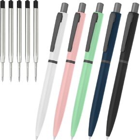 أقلام حبر جاف Cambond حبر أسود - أقلام معدنية بنقطة متوسطة 1 مم للكتابة بسلاسة، قلم لطيف قابل للسحب بالجملة لطلاب الكلية والمكتب والممرضات والرجال والنساء (5 أقلام مع 5 عبوات) in Kuwait