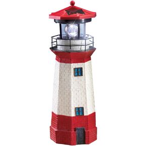 Jumbl 15" Red Solar Lighthouse with Rotating LED – Nautical Outdoor Resin Décor for Coastal Gardens and Yards in Kuwait