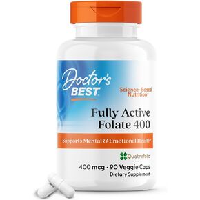 Doctor's Best Fully Active Folate with Quatrefolic NonGMO Vegan Gluten Free 400 mcg Veggie Caps, 90 Count in Kuwait