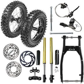 Front Motorcycle Tire 60/100-14 & Rear Knobby Tire 80/100-12 Disc Brake Wheel Rim, 15mm Bearing & 14'' Rear Swing Arm & Front Fork 45mm/48mm for Pit Dirt Bike 110cc 125cc 140cc in Kuwait