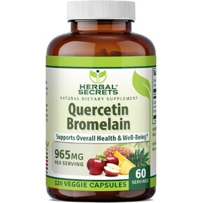 هيربال سيكريتس كيرسيتين 800 مجم مع بروميلين 165 مجم، 120 كبسولة نباتية | غير معدل وراثيًا | خالي من الغلوتين | صنع في الولايات المتحدة الأمريكية | مثالية للنباتيين in Kuwait