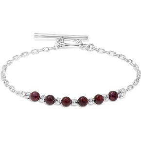 925 Sterling Silver Garnet Bracelet - Adjustable 16-18cm Chain, 4mm Round Beads - Garnet Womens Bracelets - January Birthstone - Perfect Anniversary and Valentines Day Gift in Kuwait