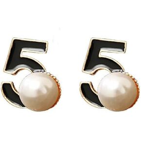 Fashion Number 5 Pearl Camellia Flower Drop Earrings Dangle for Women in Kuwait