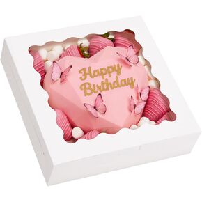 Moretoes 20pcs 12x12x2.5in صناديق الفطائر صناديق مخبز بيضاء صناديق الفراولة المغطاة بالشوكولاتة مع نافذة ، صناديق علاج الكعك الكعك الكعك ، عيد الحب. in Kuwait
