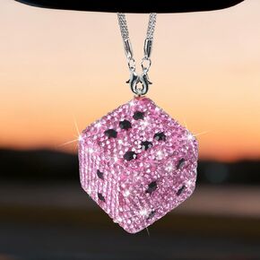 Bling Crystal Dice Car Rearview Mirror Hanging Ornament - Sparkly Auto Interior Accessory, Stylish Car Charm for Glitzy Vehicle Decoration in Kuwait