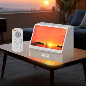 Sunrise Alarm Clock for Bedrooms, White Noise Machine Creative Simulated Sunrise Animation with 7 Modes, 12 Natural Sounds, Music Speaker & Remote, Wake Up Light Sunset Lamp Gifts for Heavy Sleepers in Kuwait