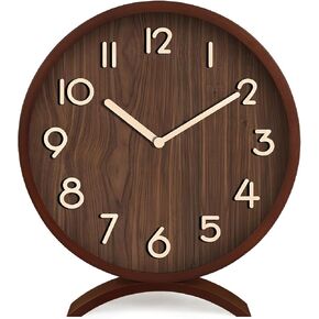 ساعة طاولة JUSTUP، ساعات طاولة تناظرية خشبية مقاس 8 بوصات، ساعات مكتب صامتة غير موقوتة لتزيين غرفة النوم والمكتب في الهواء الطلق، ساعة رف تعمل بالبطارية، هدايا عيد الميلاد (الخشب 1) in Kuwait