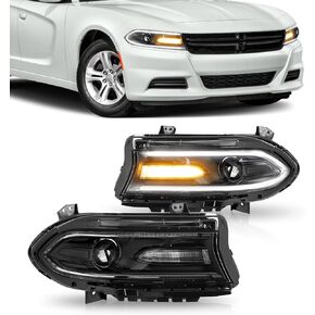 Set of 2 Left And Right Side Halogen Headlights LED Dual Beam Projector Headlamps Assembly For 2015 2016 2017 2018 2019 2020 Dodge Charger SRT GT SXT 68214398AA 68214399AA in Kuwait