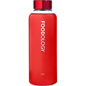 FOODOLOGY Bottle for Drink Mix (Red, 16.9fl oz) - Leak Proof, Lightweight, Durable Sports Water Bottle. Reusable for Gym, Outdoor, Travel. BPA Free, Clear Beverage Container with Marker in Saudi Arabia