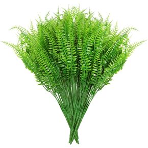 8 Pack Fake Fern - Artificial Fern Plants Greenery Fake Plants Shrubs Plastic Plant for Garden Porch Window Box Hanging Planter Decorating (Green) in Kuwait