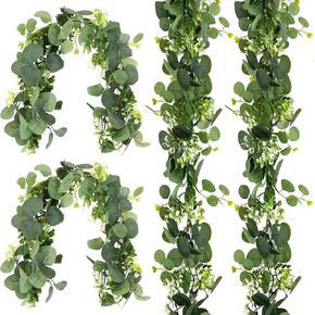 4 PCS Eucalyptus Garland for Table, 5.9ft Artificial Greenery Garland Faux Eucalyptus Leaves Greenery Vines for Wedding Arch Spring Table Runner Festival Centerpieces Backdrop Decorations in Kuwait