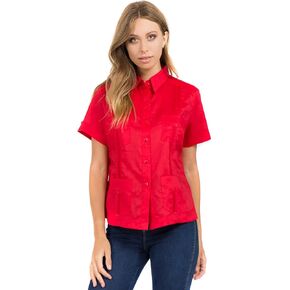 Women's Traditional Guayabera Shirt Premium 100% Linen Short Sleeve XS-3X in Saudi Arabia