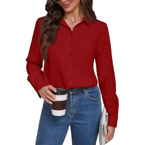 Women Wrinkle Free Soft and Breathable Chiffon Button Down Long Sleeve Blouse Collared Shirt Work Casual Tops in Saudi Arabia