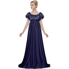 Women Regency Dress Costume High Waistline Ruffled Puff Sleeve Empire Long Dresses for Party in Kuwait