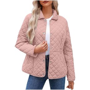 سترات بارن للنساء سترات شتوية بأكمام طويلة ومبطنة بأزرار سفلية ومعاطف منتفخة ماسية ملابس خارجية مع جيوب in Kuwait