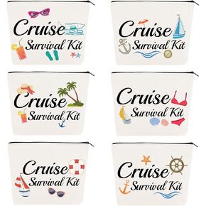 6Pcs Cruise Makeup Bag Cruise Survival Canvas Kit Funny Travel Cosmetic Bag Cruise Essentials Accessories Portable Organizer Zipper Pouch for Cruise Trip Gifts for Girls Women Sisters in Kuwait