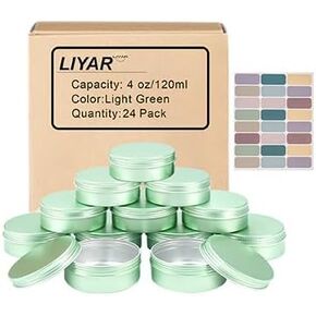 علب ألومنيوم بأغطية سعة 4 أونصة، 24 علبة دائرية للمراهم أو البهارات أو ألواح اللوشن أو المسكنات (أخضر شاحب) in Kuwait