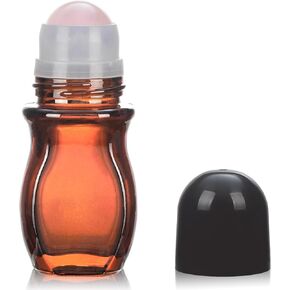 50ml Large Amber Glass Roll on Bottles for Essential Oils Perfume Refillable Quartz Roller Ball Applicator Empty Deodorant Containers with Crystal Rollerball in Kuwait