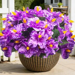 Artificial Hibiscus Flowers 5 Bundles, UV Resistant Fake Tropical Flowers Realistic Silk Blooms for Outdoor Planter Garden Patio Porch Window Box Home Decor (Orange) in Kuwait