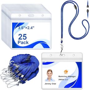 حبال منفصلة لشارات الهوية، 25 حزمة باللون الأزرق مع حامل لبطاقة الهوية، حامل شارة هوية أفقية شفافة مع حبل، حامل شارة اسم بلاستيكي مقاوم للماء، حبال رقبة آمنة لأحداث مدرسة العمل in Kuwait