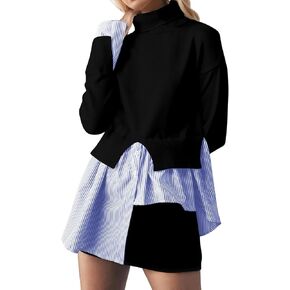 Women Turtleneck Sweater Asymmetrical Sweaters Top 2 in 1 Knit Slit Pullover Buttons Down Shirt Tops in Saudi Arabia