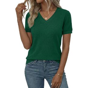 LaGracia Sweater for Women V Neck Short Sleeve Summer Spring Sweaters Wool Blend Business Casual Tops in Kuwait