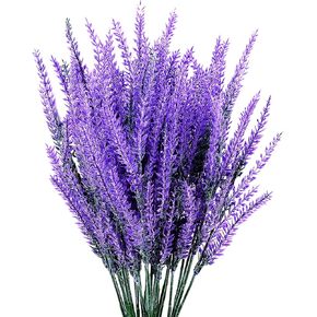 6 Bundles Artificial Lavender Stems, Fake Plastic Purple Flower Fake Lavender Plant Flocked Fakes Lilac Flowers, Decorative Floral Spray Faux Flowers Bouquet for Home Kitchen Wedding Decoration in Kuwait