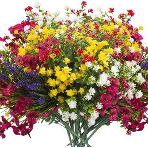 20 Bundles Artificial Flowers for Outdoors, UV Resistant Fake Plants, Faux Plastic Flowers for Home, Window Box, Porch, Indoor, Cemetery, Fall, Summer Decor in Kuwait