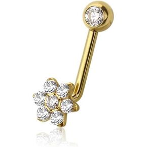 Pierced Owl 14GA ASTM F-136 Implant Grade Titanium Internally Threaded CZ Crystal Flower End VCH Piercing L-Bend Barbell in Kuwait
