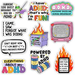 SODAVA (10pcs, 3in) Funny ADHD Sticker Pack – Cute Motivational Stickers for Laptop, Water Bottle, Planner, or Journal, Colorful Vinyl Decals for Students, Fun Mental Focus & Productivity Humor in Kuwait