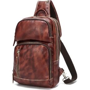 LANNSYNE Full Grain Leather Sling Bag For Men, Crossbody Bag fits 12.9" iPad Crossbody Chest Daypack in Saudi Arabia